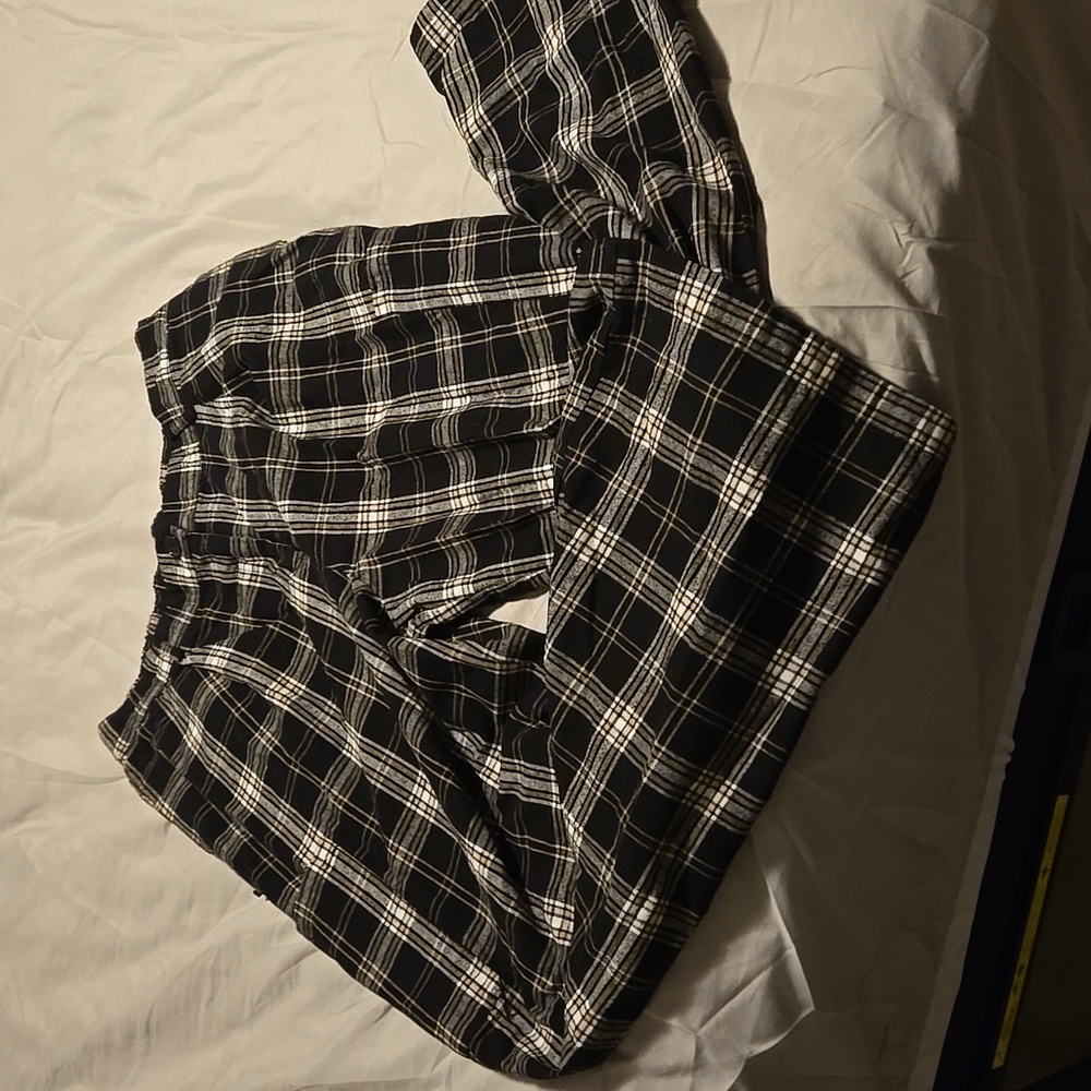 Black and White Plaid Cargo Wide Leg Pants